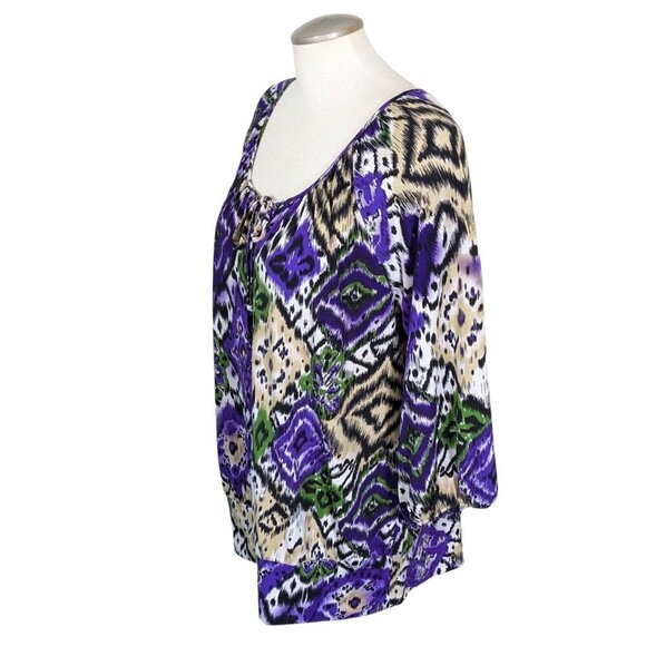 Notations Womens Plus Size 2X Blouse Peasant Key Hole Animal Floral Multicolor - Picture 3 of 6